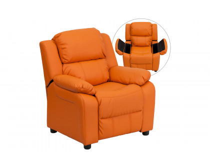 BLNK Charlie Deluxe Vinyl Padded Contemporary Kids Recliner with Storage Arms - Orange