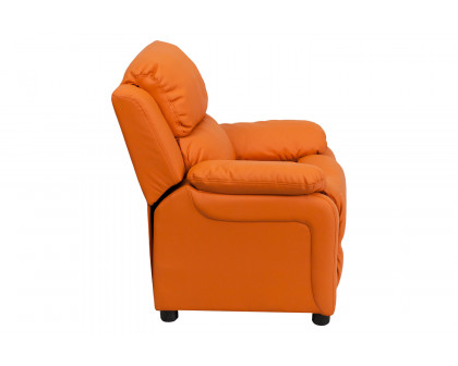 BLNK Charlie Deluxe Vinyl Padded Contemporary Kids Recliner with Storage Arms - Orange