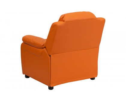 BLNK Charlie Deluxe Vinyl Padded Contemporary Kids Recliner with Storage Arms - Orange