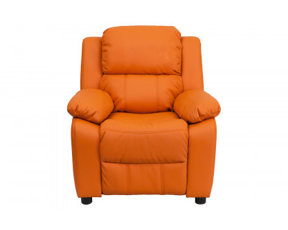 BLNK Charlie Deluxe Vinyl Padded Contemporary Kids Recliner with Storage Arms - Orange