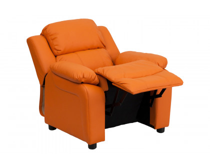 BLNK Charlie Deluxe Vinyl Padded Contemporary Kids Recliner with Storage Arms - Orange