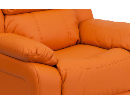 BLNK Charlie Deluxe Vinyl Padded Contemporary Kids Recliner with Storage Arms - Orange