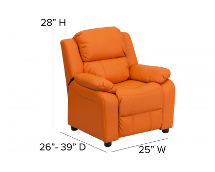 BLNK Charlie Deluxe Vinyl Padded Contemporary Kids Recliner with Storage Arms - Orange