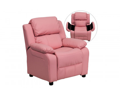 BLNK Charlie Deluxe Vinyl Padded Contemporary Kids Recliner with Storage Arms - Pink