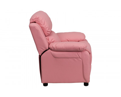 BLNK Charlie Deluxe Vinyl Padded Contemporary Kids Recliner with Storage Arms - Pink