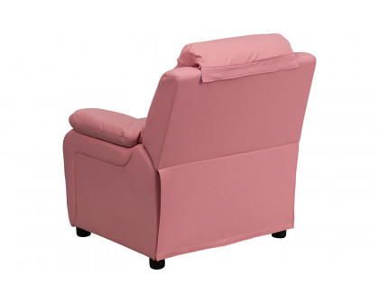 BLNK Charlie Deluxe Vinyl Padded Contemporary Kids Recliner with Storage Arms - Pink