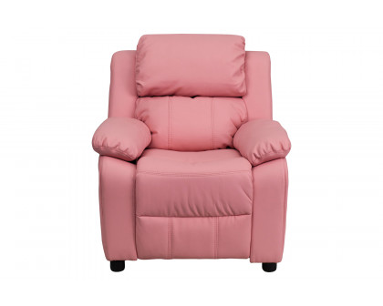 BLNK Charlie Deluxe Vinyl Padded Contemporary Kids Recliner with Storage Arms - Pink