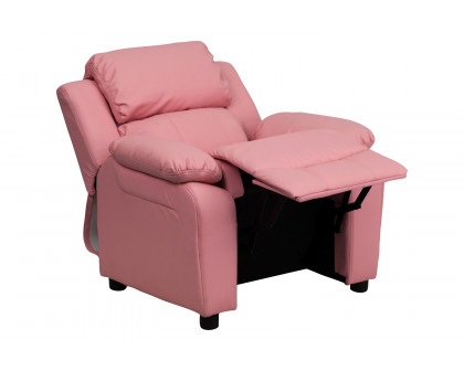 BLNK Charlie Deluxe Vinyl Padded Contemporary Kids Recliner with Storage Arms - Pink