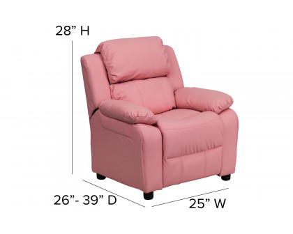 BLNK Charlie Deluxe Vinyl Padded Contemporary Kids Recliner with Storage Arms - Pink