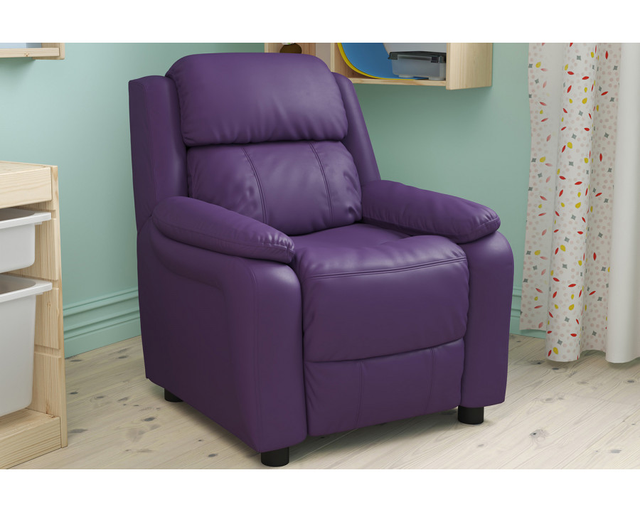 BLNK Charlie Deluxe Vinyl Padded Contemporary Kids Recliner with Storage Arms