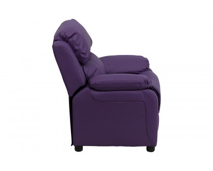 BLNK Charlie Deluxe Vinyl Padded Contemporary Kids Recliner with Storage Arms - Purple