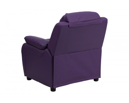 BLNK Charlie Deluxe Vinyl Padded Contemporary Kids Recliner with Storage Arms - Purple