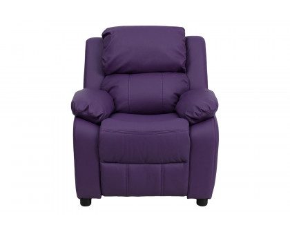 BLNK Charlie Deluxe Vinyl Padded Contemporary Kids Recliner with Storage Arms - Purple