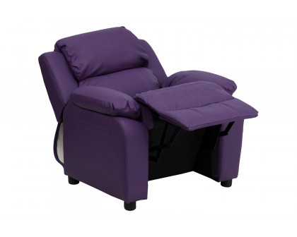 BLNK Charlie Deluxe Vinyl Padded Contemporary Kids Recliner with Storage Arms - Purple