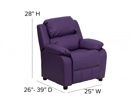 BLNK Charlie Deluxe Vinyl Padded Contemporary Kids Recliner with Storage Arms - Purple