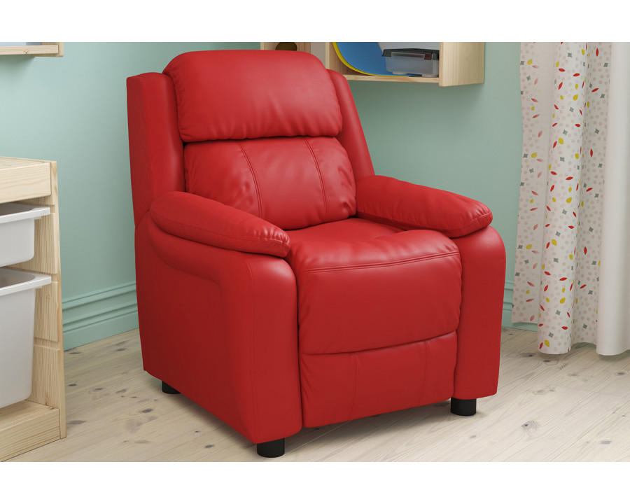 BLNK Charlie Deluxe Vinyl Padded Contemporary Kids Recliner with Storage Arms - Red