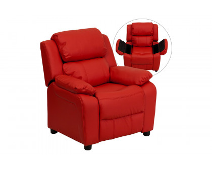 BLNK Charlie Deluxe Vinyl Padded Contemporary Kids Recliner with Storage Arms - Red