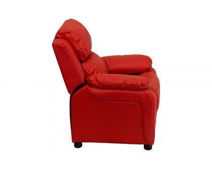 BLNK Charlie Deluxe Vinyl Padded Contemporary Kids Recliner with Storage Arms - Red