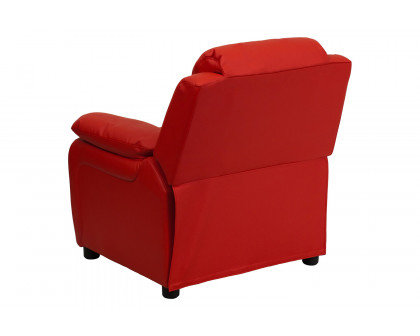 BLNK Charlie Deluxe Vinyl Padded Contemporary Kids Recliner with Storage Arms - Red