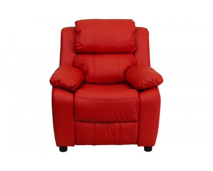 BLNK Charlie Deluxe Vinyl Padded Contemporary Kids Recliner with Storage Arms - Red