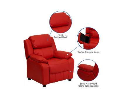 BLNK Charlie Deluxe Vinyl Padded Contemporary Kids Recliner with Storage Arms - Red