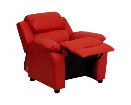 BLNK Charlie Deluxe Vinyl Padded Contemporary Kids Recliner with Storage Arms - Red