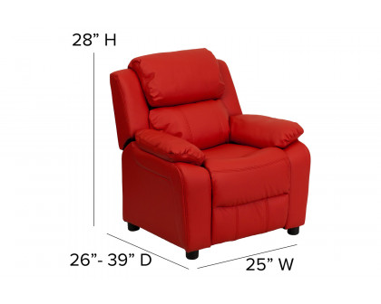 BLNK Charlie Deluxe Vinyl Padded Contemporary Kids Recliner with Storage Arms - Red