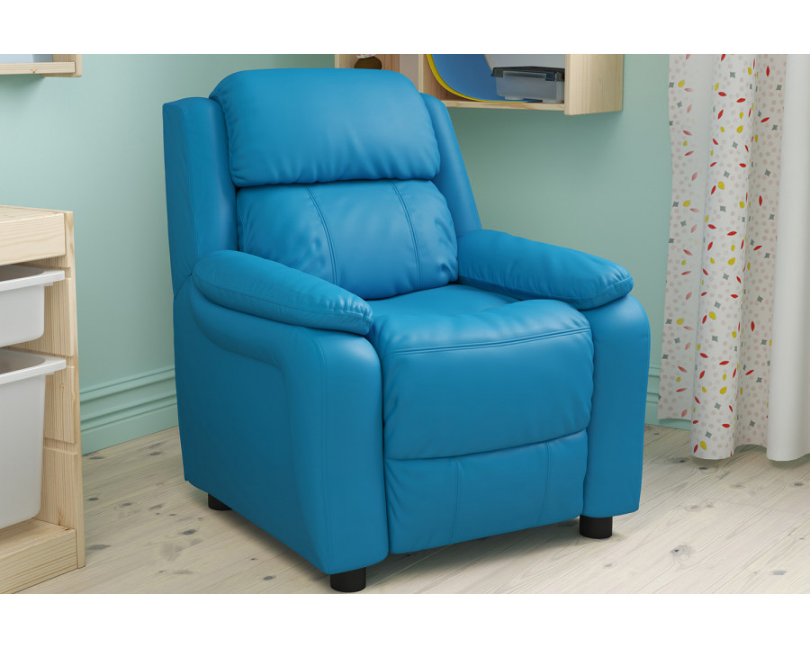 BLNK Charlie Deluxe Vinyl Padded Contemporary Kids Recliner with Storage Arms - Turquoise