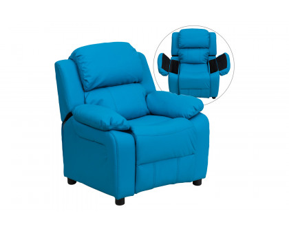 BLNK Charlie Deluxe Vinyl Padded Contemporary Kids Recliner with Storage Arms - Turquoise