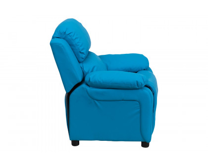 BLNK Charlie Deluxe Vinyl Padded Contemporary Kids Recliner with Storage Arms - Turquoise