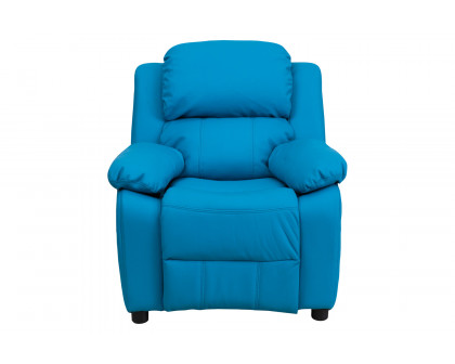 BLNK Charlie Deluxe Vinyl Padded Contemporary Kids Recliner with Storage Arms - Turquoise