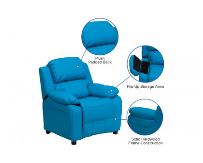 BLNK Charlie Deluxe Vinyl Padded Contemporary Kids Recliner with Storage Arms - Turquoise