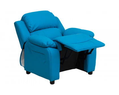 BLNK Charlie Deluxe Vinyl Padded Contemporary Kids Recliner with Storage Arms - Turquoise