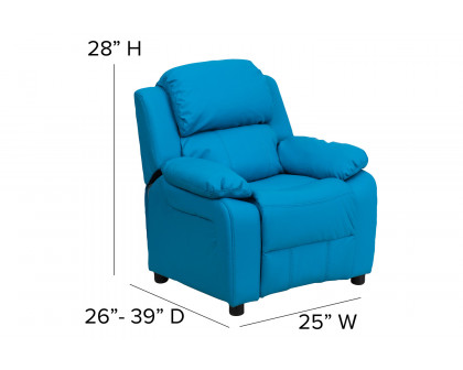 BLNK Charlie Deluxe Vinyl Padded Contemporary Kids Recliner with Storage Arms - Turquoise