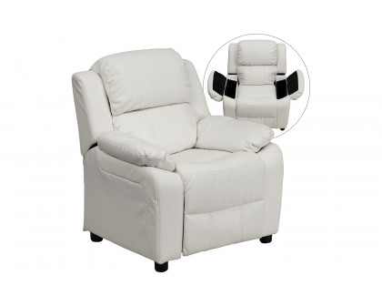 BLNK™ Charlie Deluxe Vinyl Padded Contemporary Kids Recliner with Storage Arms - White