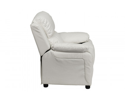 BLNK™ Charlie Deluxe Vinyl Padded Contemporary Kids Recliner with Storage Arms - White