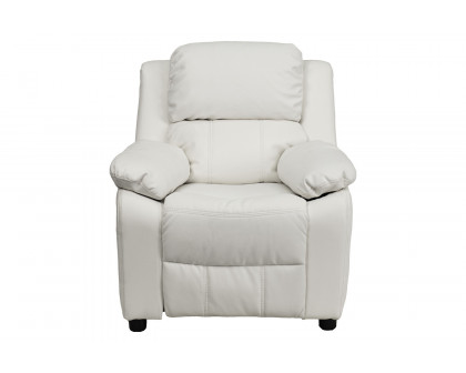 BLNK™ Charlie Deluxe Vinyl Padded Contemporary Kids Recliner with Storage Arms - White