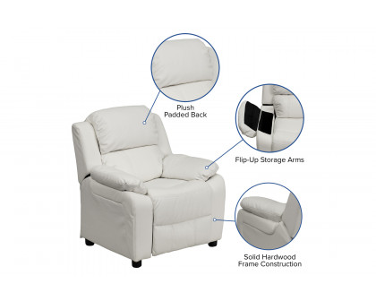 BLNK™ Charlie Deluxe Vinyl Padded Contemporary Kids Recliner with Storage Arms - White