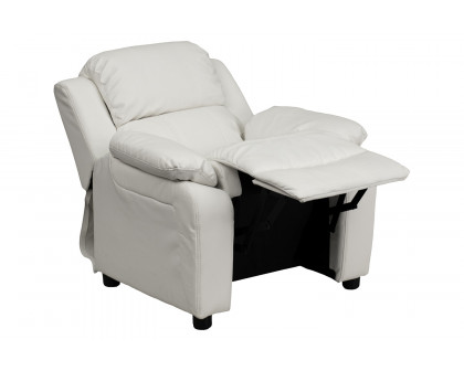 BLNK™ Charlie Deluxe Vinyl Padded Contemporary Kids Recliner with Storage Arms - White