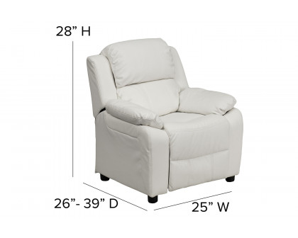 BLNK™ Charlie Deluxe Vinyl Padded Contemporary Kids Recliner with Storage Arms - White