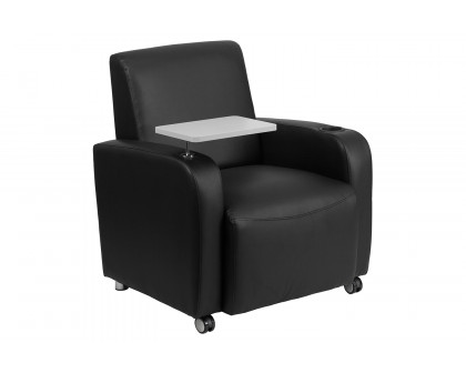 BLNK™ George LeatherSoft Guest Chair with Tablet Arm, Front Wheel Casters and Cup Holder - Black