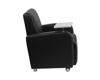 BLNK™ George LeatherSoft Guest Chair with Tablet Arm, Front Wheel Casters and Cup Holder - Black