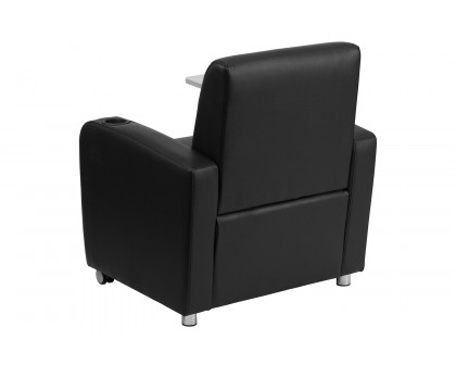 BLNK™ George LeatherSoft Guest Chair with Tablet Arm, Front Wheel Casters and Cup Holder - Black