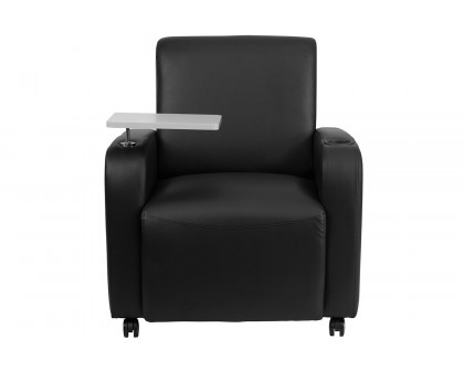 BLNK™ George LeatherSoft Guest Chair with Tablet Arm, Front Wheel Casters and Cup Holder - Black