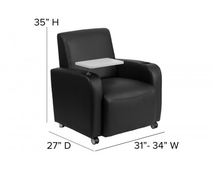 BLNK™ George LeatherSoft Guest Chair with Tablet Arm, Front Wheel Casters and Cup Holder - Black