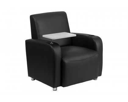 BLNK™ George LeatherSoft Guest Chair with Tablet Arm, Chrome Legs and Cup Holder - Black