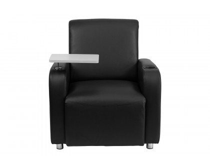 BLNK™ George LeatherSoft Guest Chair with Tablet Arm, Chrome Legs and Cup Holder - Black