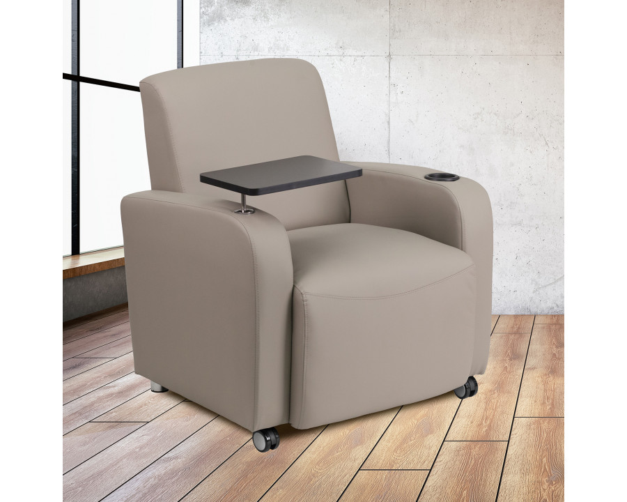 BLNK George LeatherSoft Guest Chair with Tablet Arm, Front Wheel Casters and Cup Holder