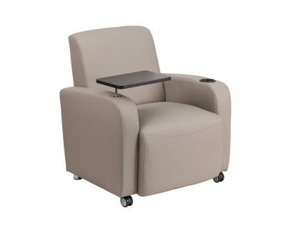 BLNK™ George LeatherSoft Guest Chair with Tablet Arm, Front Wheel Casters and Cup Holder - Gray