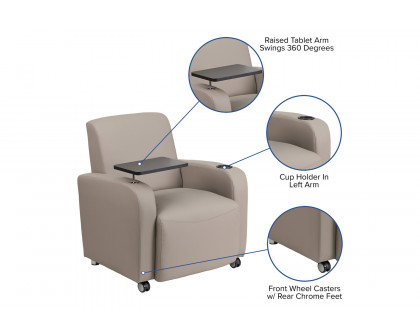 BLNK™ George LeatherSoft Guest Chair with Tablet Arm, Front Wheel Casters and Cup Holder - Gray